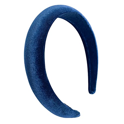 Firecolor Chic Fashion Padded Headband Velvet Headbands Puffy Sponge Thick Hairbands Vintage Wide Hair bands for Women girls accessories Trendy and Cute solid color headbands (Navy blue)