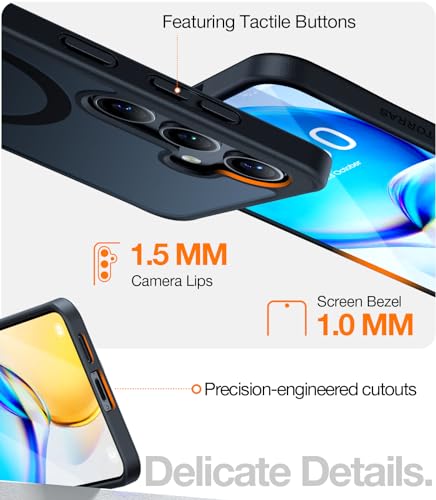 TORRAS Strong Magnetic & Seamless Stand for Samsung Galaxy S24 Case for MagSafe, 12FT Mil-Grade Drop Protection, Adjustable Kickstand for Samsung Galaxy S24 Case with Stand, Slim Frosted Matte Black