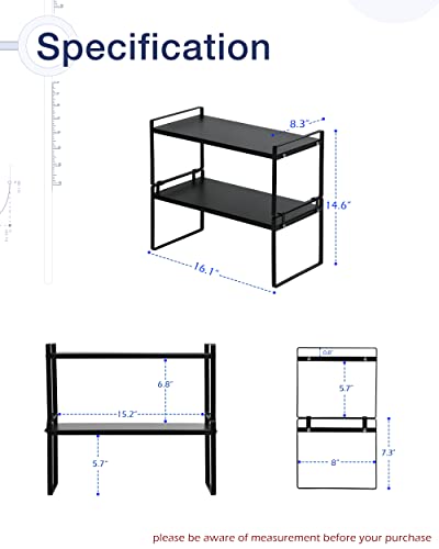 Nxconsu 2Pack Cabinet Shelves Stackable Shelf Organizer Rack Riser for Kitchen Cabinet Pantry Cupboard Counter Countertop Home Organization Storage Space Saver Heavy Duty Metal Nonslip Black