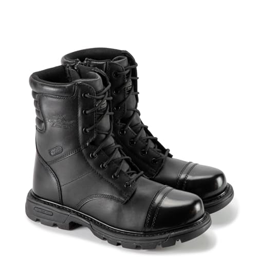 Thorogood GEN-Flex2 8” Side-Zip Black Tactical Boots for Men and Women - High-Shine Leather Heel & Toe with Goodyear Storm Welt and Slip-Resistant Outsole - 8.5 D(M) US