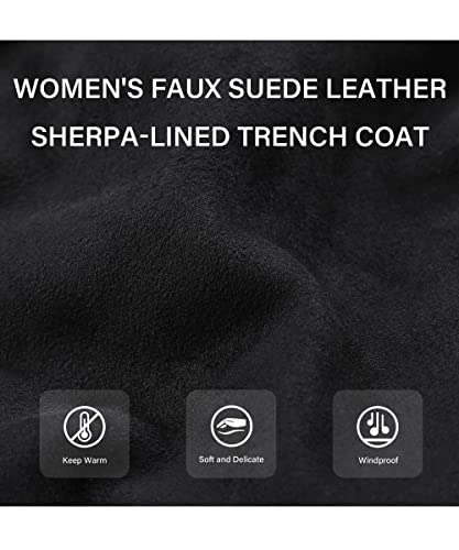 Bellivera Women's Faux Suede Leather Jacket Lapel Outwear Trench Dress Coat Leather FF20 Black S
