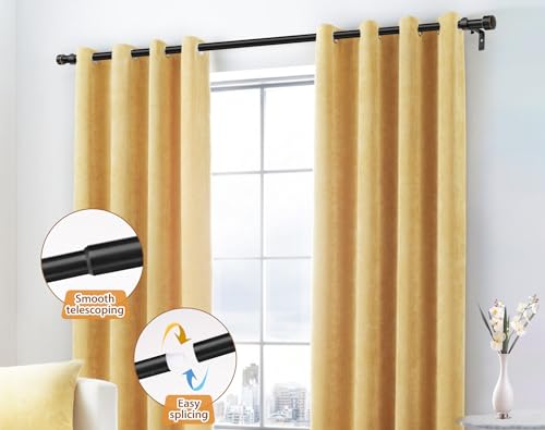 TONIAL Black Curtain Rod 16 to 30 Inch(1.3 to 2.5 ft), Telescoping Splicing 3/4 Curtain Rods for Windows, Single Short Drapery Rod with Round Cap Finial