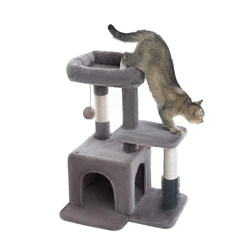 Pesofer Cat Tree, Small Cat Condo with Sisal Scratching Post and Massage Post Light Gray