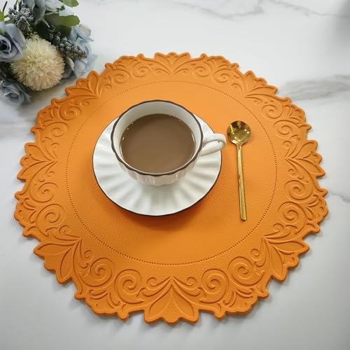 Kreatur Woven Vinyl Placemats for Dining Table Durable Heat Resistant Washable Wedge Placemats for Round Table,Placemats Set of 6,Gold