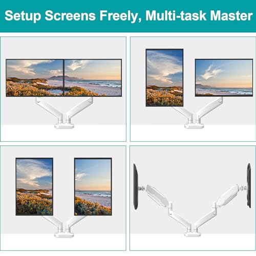 MOUNT PRO Dual Monitor Mount Fits 13 to 32 Inch Computer Screen, Height Adjustable Monitor Stand for 2 Monitors, Gas Spring Monitor Arm Holds up to 17. 6lbs Each, Monitor Desk VESA Mount, White