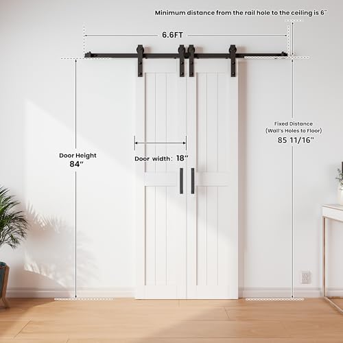 SmartStandard 84 x 84 in (Double 42x84 Door) White Barn Door with 14FT Sliding Hardware Kit & Handle, Pre-Drilled Ready to Assemble, Waterproof PVC Coating, H-Frame