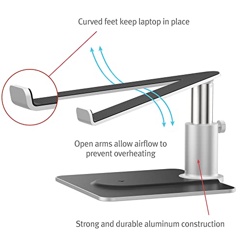 Twelve South HiRise Pro for Laptops and MacBooks | Ergonomic, Height-Adjustable Stand with MagSafe Wireless Capable Charging Base (Silver), 7 x 11 x 6 inches