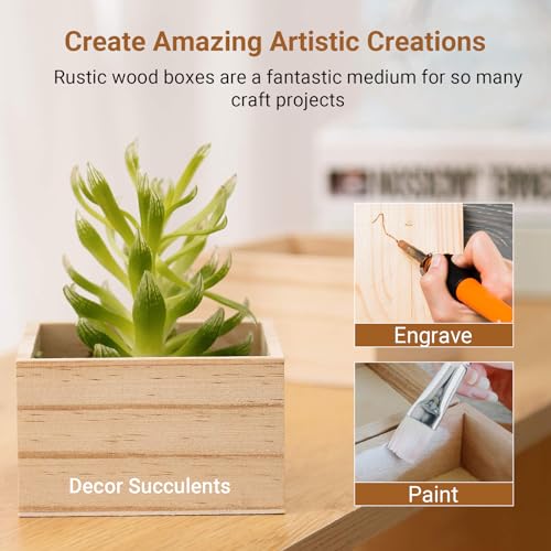 CALPALMY (12 Pack 4'' x 4'' Rustic Wooden Box Storage Organizer Unfinished Small Craft Wooden Box for Collectibles Home Venue Decor Succulents