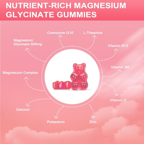 (2 Pack) Magnesium Glycinate Gummies-Magnesium Glycinate 500mg, Magnesium Complex Supplement with Potassium, VitaminD, B6 for Calm, Sleep&Stress Relief-Sugar Free, 120 Peach Magnesium Gummies