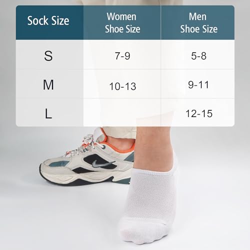 SIXDAYSOX No Show Socks Mens 8 Pairs White Invisible Low Cut Liner Socks With Arch Support Size 5-8