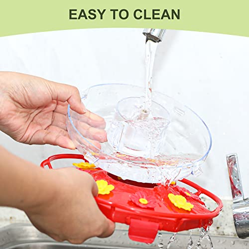 Rihogar Plastic Hummingbird Feeders for Outdoors Hanging, 2 Pack Humming Bird Feeders with Buckle, 6 Feeding Ports, Built-in Ant Moat, Wild Bird Feeder for Outside Garden, Leak-Proof, Red (12 oz)