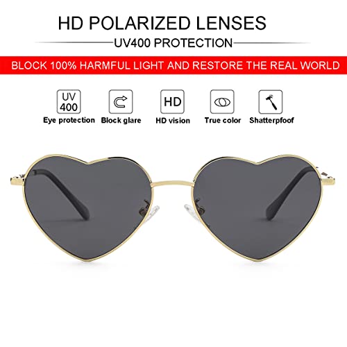 JOVAKIT Polarized Heart Sunglasses for Women Fashion Lovely Style Metal Frame UV400 Protection Lens (Gold/Gradient Pink)