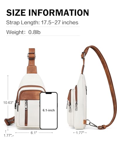MASINTOR Sling Bag for Women - Crossbody Bags Fanny Pack with Vegan Leather - Adjustable Sling Backack for Travel Beige Brown