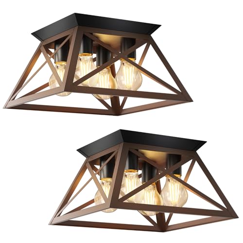 OYKYOHEI 2 Pack Semi Flush Mount Ceiling Light, 4-Light Kitchen Ceiling Lighting Fixtures, Industrial Farmhouse Closed to Ceiling Lamp for Hallway Porch Dining Room