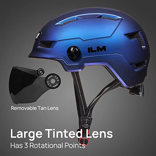 ILM Adult Bike Helmet with USB Rechargeable LED Front and Back Light Mountain&Road Bicycle Helmets for Men Women Removable Goggle Cycling Helmet E3-10L(Blue Purple, Small/Medium)