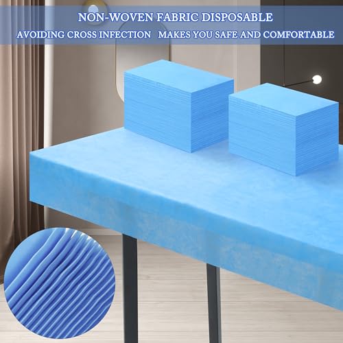 100 Pcs Disposable Bed Sheets 31" x 71" Massage Table Sheets Non Woven Fabric SPA Bed Cover Breathable for Massage Beauty Tattoos (100 Pcs Blue)