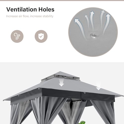 LAUSAINT HOME Outdoor Patio Gazebo 10'x10' with Expansion Bolts, Heavy Duty Gazebos Shelter Party Tent with Double Roofs, Mosquito Nettings and Privacy Screens for Backyard, Garden, Lawn, Navy Blue