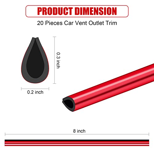 PYHLVCLF 20 Pieces Universal Car Air Conditioner Vent Trim Decoration Strip Accessories, Waterproof Flexible Shiny Auto Car Vent Interior Accessories for All Air Vent Outlet (A-Red - 20 Pieces)