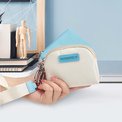 Sunpour Mini Zip Around Wristlet keychain Wallet for Women Dual Pouch Wristlet Portable wallet Coin Purse Mini Women Coin Pocket(Blue)