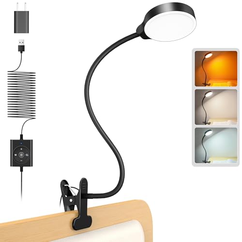 Glocusent 5W Clip on Light, 36LED Eye Caring Reading Light for Bed, 3 Colors & 5 Brightness Clip on Lamp with Adapter, Perfect Reading Light for Bed Lamp/Bunk Bed Light