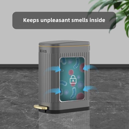 KSSKSS 2.6 Gallon Slim Bathroom Trash Can with Soft Close Lid, 10L Stainless Steel Garbage Can with Removable Liner Bucket, for Narrow Spaces, Bathroom, Bedroom (Matt Black)