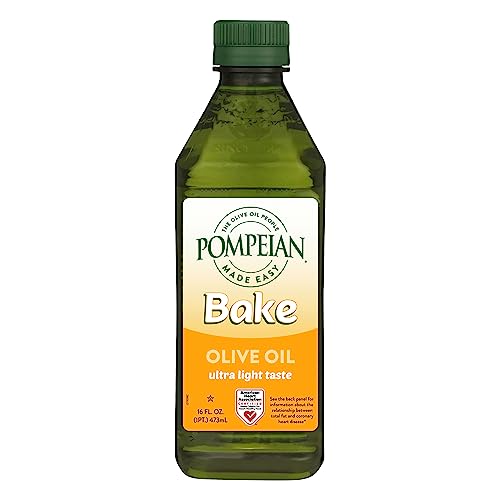 Pompeian Made Easy Bake Olive Oil, Ultra Light Taste, Perfect for Baking Foods such as Brownies and Cakes, American Heart Association Certified, Non-Allergenic, Non-GMO, 16 Fl Oz (Pack of 1)