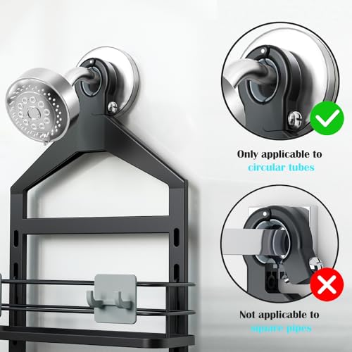 ODesign 2 Tier Shower Caddy Organizer-Over The Shower Head Caddy-Anti-Swing Hanging Bathroom Shelves-Shower Storage Basket Rack Rustproof-Height-Adjustable Large Shower Caddies-Black