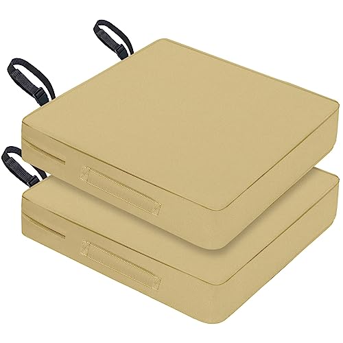 SECLATO Patio Chair Cushion 22x20x3 Inch Waterproof Outdoor Seat Cushions for Patio Furniture 5-Year Color Fastness Garden Sofa Couch Chair Pads with Handle and Adjustable Straps(2 Pack, Beige)
