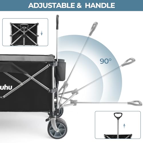 Wagon Cart Foldable Utility Wagons: Ohuhu 200L/440LB Capacity Beach Wagon with Big Wheels for Sand, Collapsible Folding Garden Carts, Heavy-Duty Grocery Wagons for Sports Camping Picnic Shopping