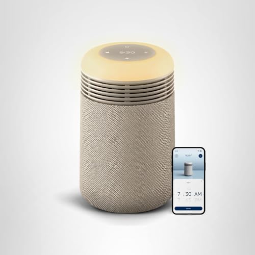 BLUEAIR Purifier for Bedroom - Mini Restful - Sunrise Clock with HEPASilent Filtration and Wake Up Light - Cleans Air and Supports Circadian Rhythm - USB-C and App Connectivity, Beige