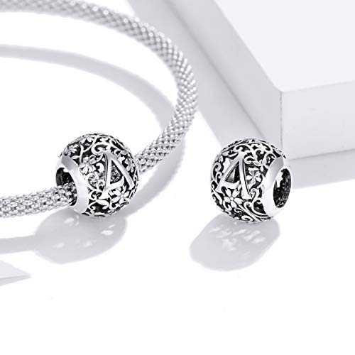 FOREVER QUEEN Letter Alphabet Charm B Initial Charm Beads 925 Sterling Silver Letter Charms for Bracelets Necklace