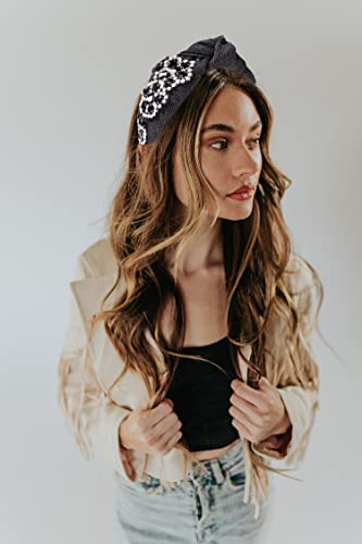 GLBCC Flower Knot Headband Rhinestone Crystal Flower Knotted Hairband Headpiece Wide Vintage Head Band for Women Spring Summer Hairpiece Hair Accessories Gift (black flower hairband)