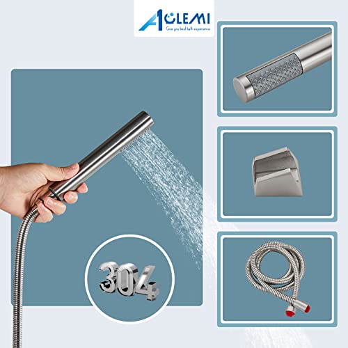 Aolemi Wall Mount Tub Filler Brushed Nickel 6 Inch Center Bathtub Faucet with Handheld Shower SUS304 Stainless Steel Single Handle Shower Mixer Taps with Hand Sprayer
