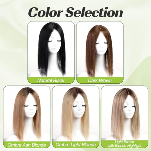 starluck 16 inch Hair Toppers for Women 9"*9" Large Base Honey Brown Real Human Hair Topper No Bangs Hair Toppers for Women with Thinning Hair Cover Grey Hair Roots Add Volume