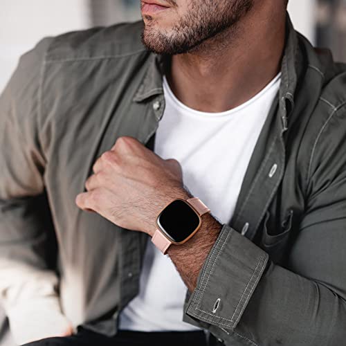 Maledan Compatible with Fitbit Sense/Fitbit Versa 3 Bands for Women Men, Soft Genuine Leather Band Slim Strap Replacement Accessory Wristband for Fitbit Versa 3/Versa 4/Sense 2/Sense SmartWatch, Pink