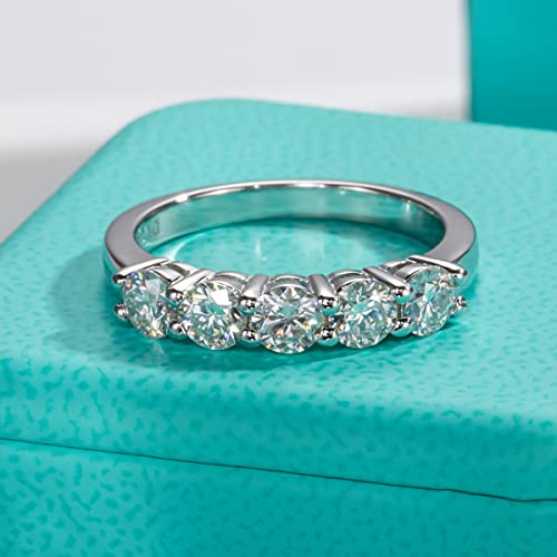 AnuClub 5 Stone Moissanite Wedding Band 1.5cttw D Color Lab Diamond 14k Yellow Gold Plated Silver Eternity Rings, Christmas Gift For Women With Certificate 10