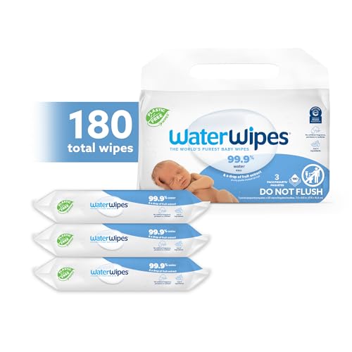 WaterWipes Plastic-Free Original 99.9% Water Based Wipes, Unscented & Hypoallergenic for Sensitive Skin, 60 Count (1 pack)