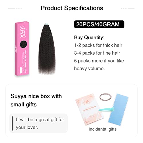 SUYYA Tape in Hair Extensions Human Hair Bleach Blonde 14 inches 40g/pack 20pcs Straight Seamless Skin Weft Tape in Hair Extensions(14 inches #613 Bleach Blonde)