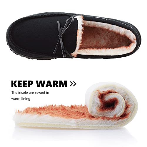 VLLy Mens Slippers Moccasins for Men Plush Lined Cozy House Bedroom Slippers Comfortable Slip on Flat Shoes with Memory Foam for Indoor Outdoor Use Black Size 8 US