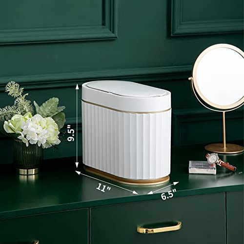 Black Bathroom Trash Can with Lid - ELPEHCO 2 Gallon Sensor Trash Bin, Automatic Narrow Garbage Can, Waterproof Smart Trash Can, Slim Motion Sensor Waste Bins for Bathroom, Living Room, Office