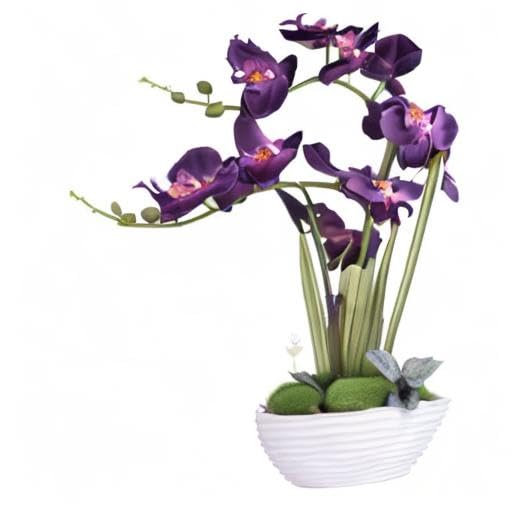 YSZL Large Artificial Potted Orchid Plant, Silk Flower Arrangement with Ceramics Vase, Purple Blue