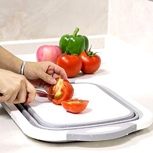 QiMH Collapsible Cutting Board, 8L Foldable Space Saving Multi-function Kitchen Dish Tub and Camping Sink, Washing and Draining Veggies Fruits Storage Basket for Picnic, BBQ Food Prep and Camping