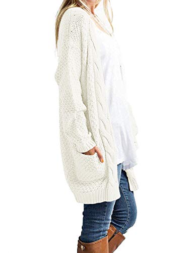 GRECERELLE Women's Loose Open Front Long Sleeve Solid Color Knit Cardigans Sweater Blouses with Packets(Medium, Purple)