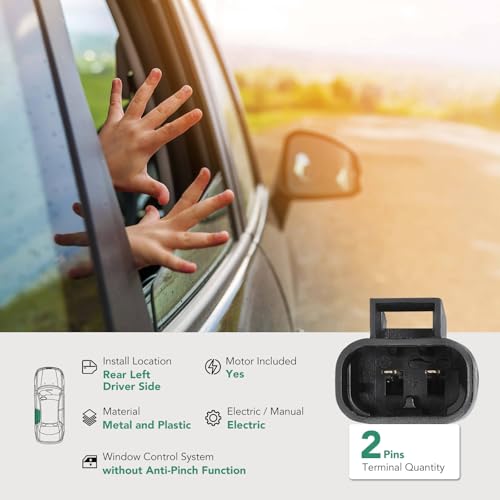 YHTAUTO Rear Driver Side Power Window Regulator With 2-Pin Motor Assembly for Chevy Silverado & GMC & Cadillac Models, Silverado/Sierra 1500 2500 HD 3500, Suburban/Avalanche/Yukon XL, Escalade ESV EXT