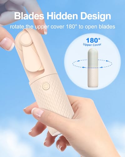 Coohea Portable Fan Mini Handheld Fan Small Makeup Lash Fan Powerful Personal Cooling Fan USB Rechargeable Battery Operated, Hand Held Fan for Travel Beach Hike, Pocket Size, 10-15.5H Working, Beige