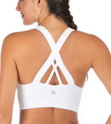RUNNING GIRL Sports Bra for Women, Criss-Cross Back Padded Strappy Sports Bras Medium Support Yoga Bra with Removable Cups(2353D-White,XXL)
