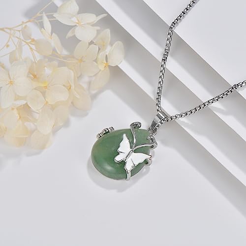 VIJASHOP Butterfly Necklace Pear Rose Quartz Pendant Gemstone Butterfly Jewelry Gifts for Women