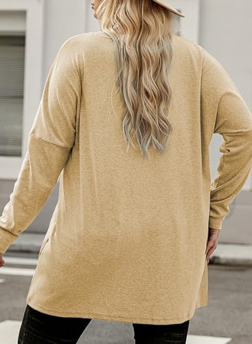 Eytino Womens Plus Size Crewneck Tunic Shirt Casual Long Sleeve Solid Color Sweatshirts Oversized Tops with Pockets,2X Violet