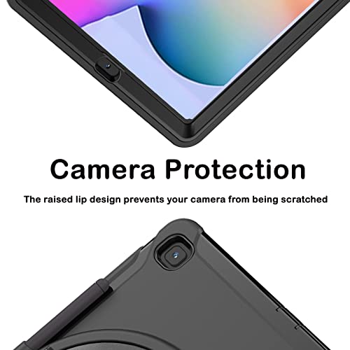 Junfire Galaxy Tab S6 Lite Case 2024/2022/2020, Shockproof Protective Samsung Tab S6 Lite 10.4 inch Case with Stylus Holder/Hand Strap/Kickstand, SM-P620/P625/P610/P613/P615/P619-Black