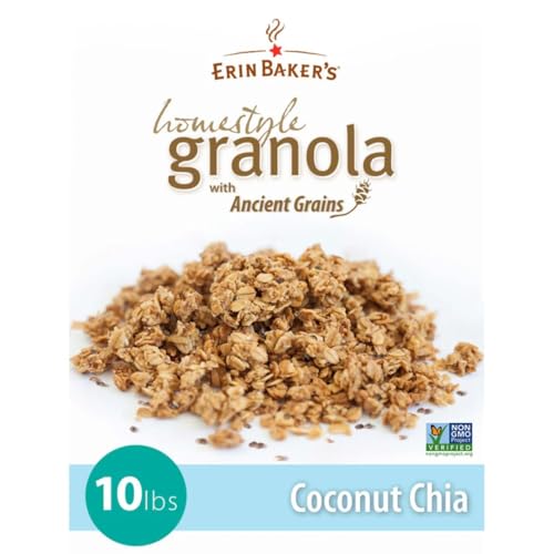 Erin Baker's Homestyle Granola - Coconut Chia, Ancient Grains, Vegan, Non-GMO Cereal - Bulk 10-Pound Bag - 10529